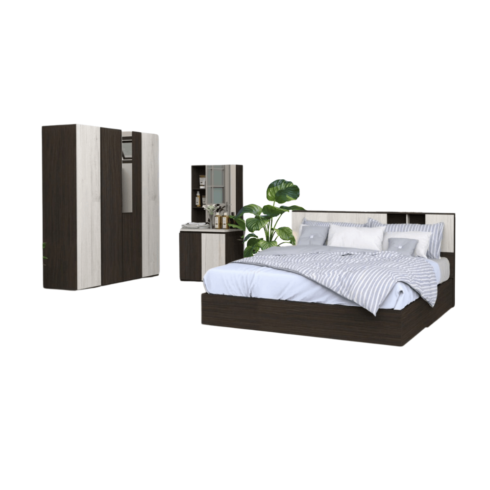 ชุดห้องนอน + ที่นอนสปริง 6 ฟุต WISDOM DESIGN FURNITURE รุ่น RICHES สีไวท์/โอ๊ค_0